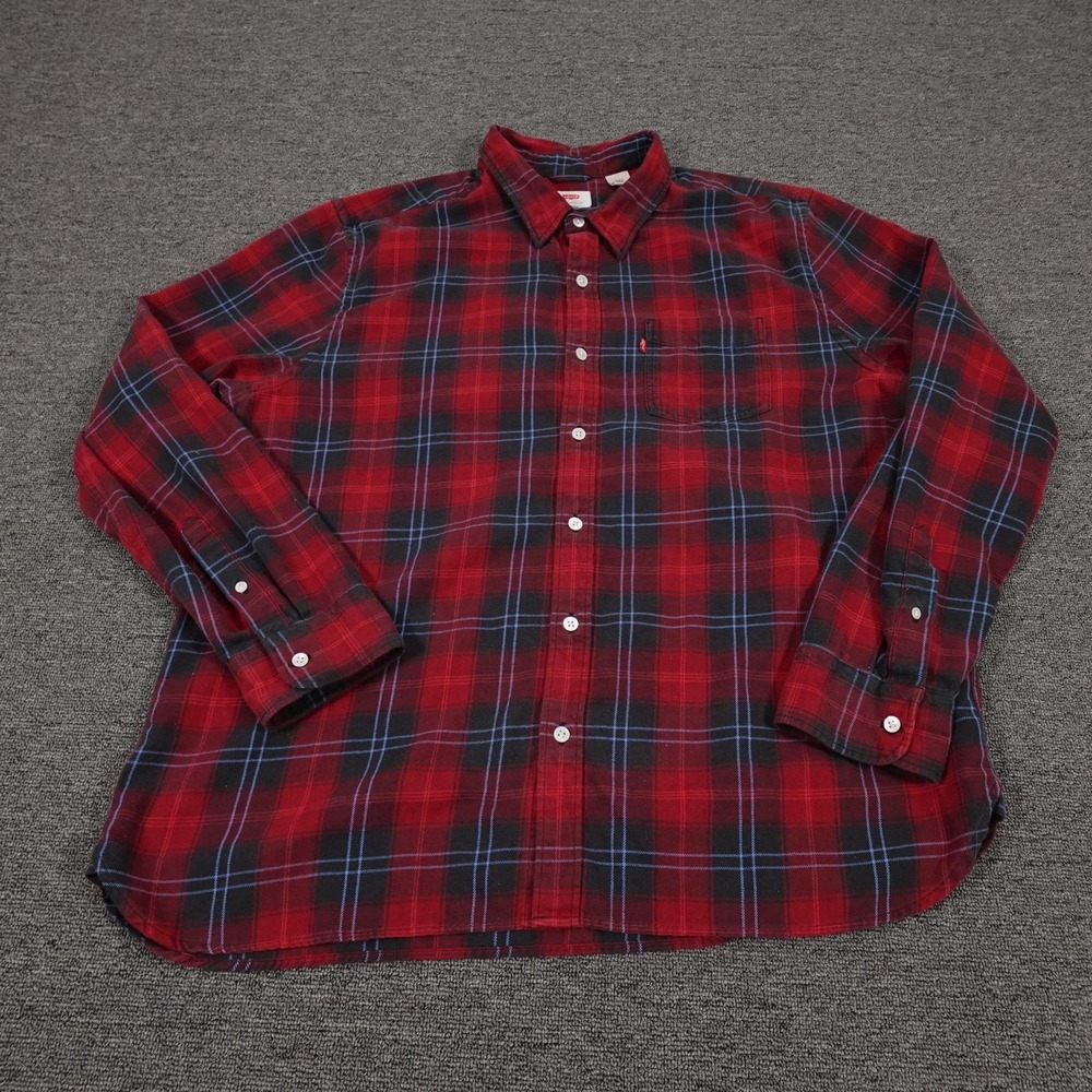 Levis Shirt Mens 2XL Red Plaid‎ Flannel Long Sleeve Button Up Casual Top